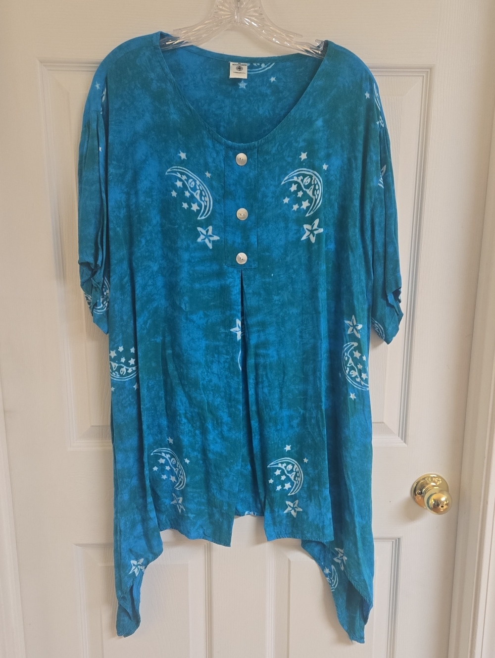 Boho Moon And Stars Print Tunic Top - Teal Blue